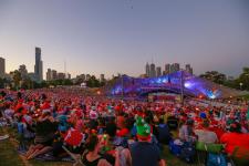 View o the crowd and Sidney Myer Music Bowl from the lawns at Carols by Candlelight